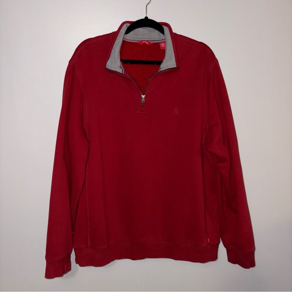 IZOD Sweater Men's Size L Red 1/4 Zip Pullover Logo Golf Sports
